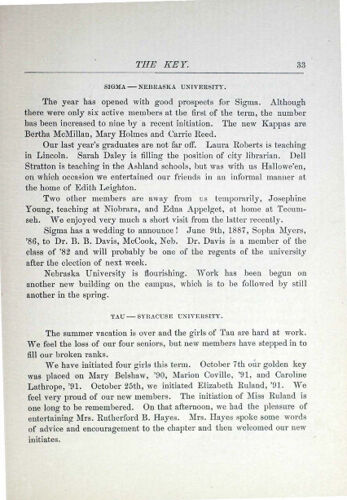 Chapter Letters: Sigma - Nebraska University, December 1887 (image)